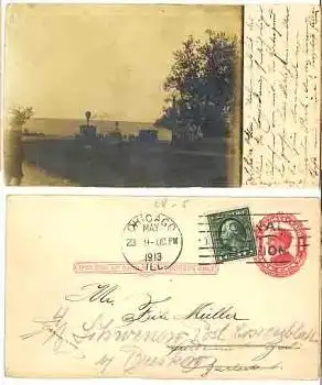 Illinois Chicago Privatganzsache mit Zusatzfrankatur nach Beeskow o 23.9.1913