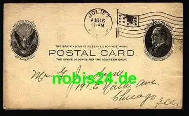 Illinois Joliet Ganzsache Flaggenstempel o 16.8.1907