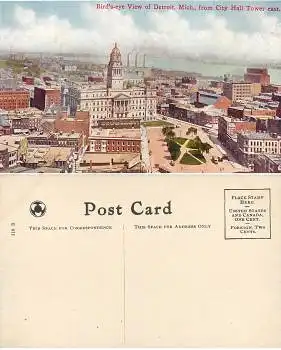 Michigan Detroit Birds-eye from City Hall Tower *ca.1910