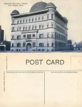 Michigan Port Huron Maccabee Temple Glimmerkarte *ca.1910