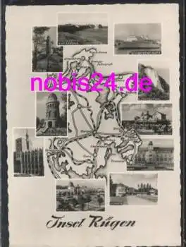 18206 Insel Rügen Mehrbild Landkarte *ca.1960