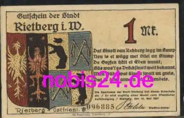 33397 Rietberg Notgeld 1 Mark 1921