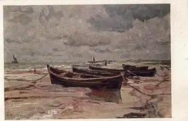Fischerboote an der Ostsee Künstlerkarte E. Kolbe  o 16.4.1929