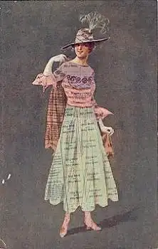 Frauenmode aus Lebensmittelmarken Propagandakarte 1. WK, * ca. 1917