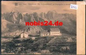 Schlernhäuser mit Rosengarten und Kesselkogel Berghütte *ca. 1910