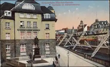Elberfeld-Barmen Sparkasse mit Bismarkdenkmal, Schwebebahn o 21..1915