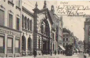 47798 Crefeld, Friedrichstrasse Hochstrasse mit Markthalle, Straßenbahn o 6.4.1903