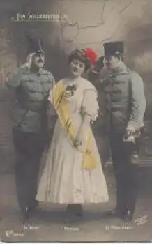 Dame mit Österreichischen Soldaten Serie Nr. 1845/2 Walzertraum o 6.2.1908