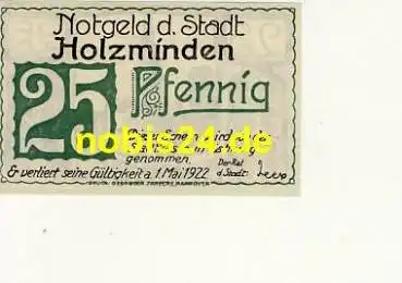 37603 Holzminden Notgeld 25 Pfennige 1922