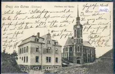 04749 Ostrau Jahnatal Pfarrhaus und Kirche o 13.6.1905