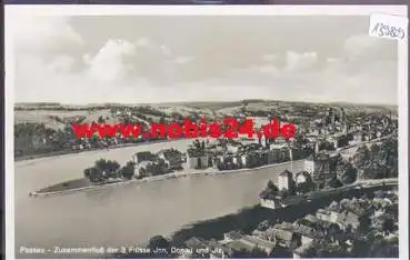 Passau Zusammenfluß der 3 Flüsse Inn Donau und Ilz o 16.2.1951