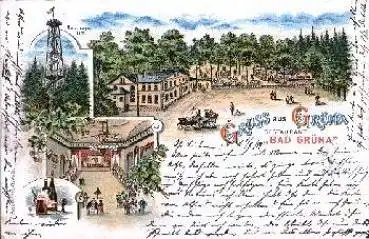 09224 Grüna Chemnitz Restaurant Bad Grüna Litho o 1899 Bahnpost Dresden - Reichenbach Zug Nr. 1908