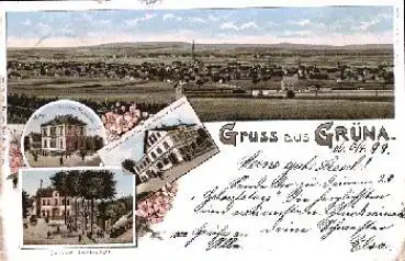 09224 Grüna Bahnhof Postamt Litho o 6.4.1899