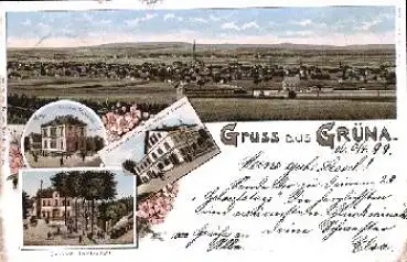 09224 Grüna Farblitho, Bahnhof, Postamt o 6.4.1899