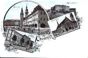 Chemnitz Farblitho Staatsbahnhof *ca.1900