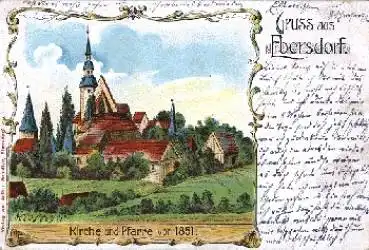 Ebersdorf Chemnitz Kirche und Pfarre vor 1861 Litho o 27.10.1904