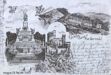 Niederwald Denkmal mit Zahnradbahn Litho o 18.5.1898