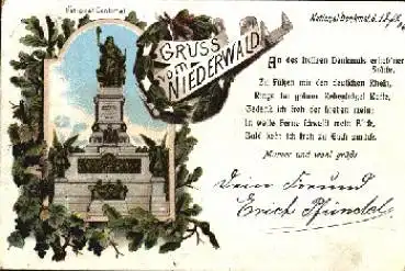 65385 Rüdesheim am Rhein Niederwalddenkmal Farblitho o 13.9.1906