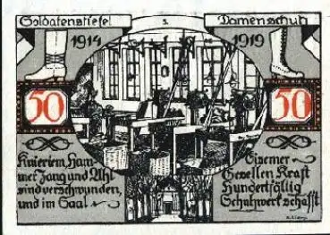 06667 Weissenfels Notgeld 50 Pfg Schuhe Soldatenstiefel 1921