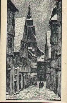 Tübingen Stiftskirche von Münzgasse Künstlerkarte Otto Ubbelohde *ca. 1920