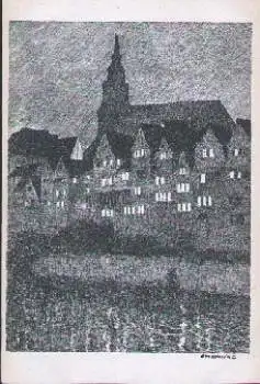 Tübingen Stiftskirche bei Nacht Künstlerkarte Otto Ubbelohde * ca. 1920