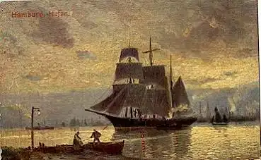 Hamburg Hafen Abend auf der Reede Künstlerkarte *ca. 1910