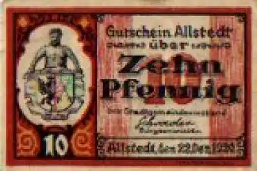 06542 Allstedt, Städtenotgeld, Wert 10 Pfennige 1920