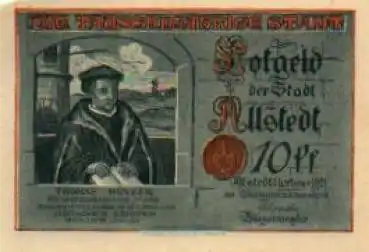 06542 Altstedt Städtenotgeld 10 Pfennige Thomas Münzer 1921