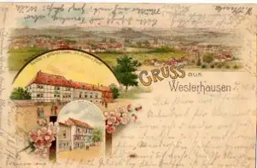 06484 Westerhausen Gasthof zum goldenen Löwen Litho o 12.06.1899