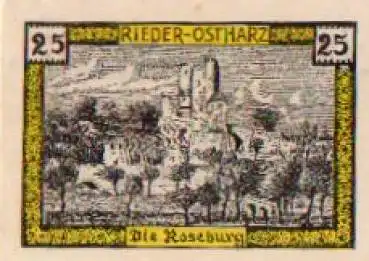 06507 Rieder Ostharz Städtenotgeld 25 Pfennige Die Rosenburg 1921