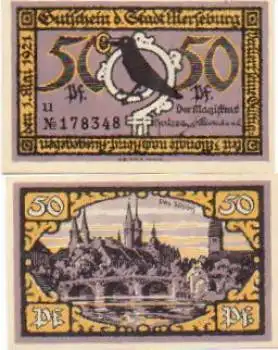 06217 Merseburg Städtenotgeld Wert 50 Pfennige Schloss 1921