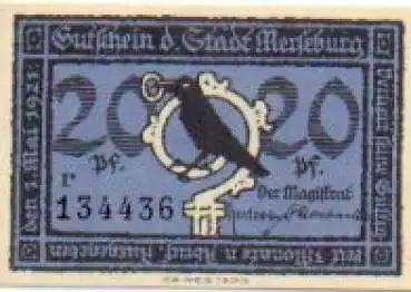 06217 Merseburg Städtenotgeld Wert 20 Pfennige Das alte Rathaus 1921