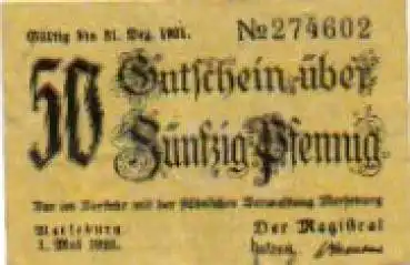 06217 Merseburg, Städtenotgeld, Wert 50 Pfennige Nr. 274602, 1921