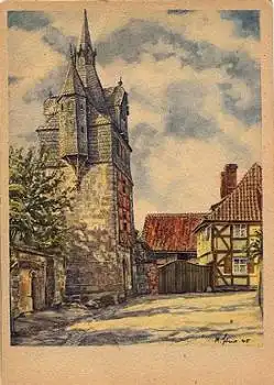 06484 Quedlinburg Kaiserturm Künstlerkarte Schewe * ca. 1950