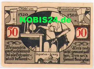 06667 Weissenfels Städtenotgeld 50 Pfennig Beruf Schuhmacher 1921