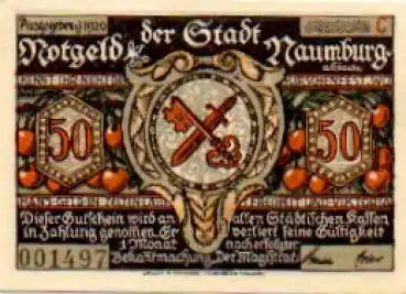 06618 Naumburg Städtenotgeld 50 Pfennige Wappen 1920