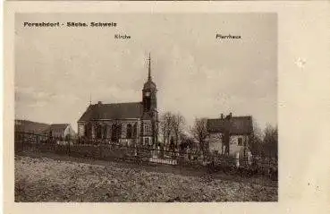 01814 Porschdorf Kirche und Pfarrhaus gebr. 6.2.1928