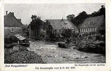 01819 Berggießhübel Hauptstrasse mit Apotheke Hochwasser Katastrophe 8.7.1928