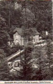 01814 Bad Schandau Gaststätte Waldhäusl Straßenbahn *ca. 1960