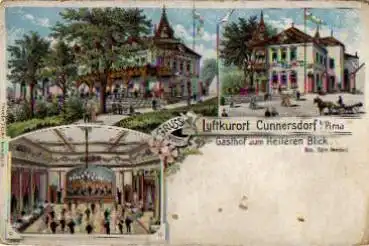 01824 Cunnersdorf Gasthof zum Heiteren Blick Litho *ca. 1900