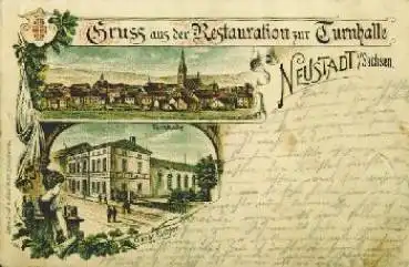 01844 Neustadt Sachsen Restauration zur Turnhalle Litho  o 2.11.1903