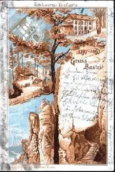 01814 Bastei Farblitho Jubiläumskarte 100 Jahre o 4.8.1898