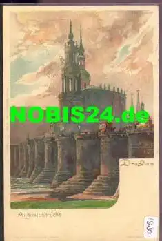 Dresden Augustusbrücke Künstlerkarte Kley o 11.6.1900