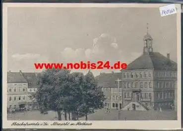 01877 Bischofswerda, Altmarkt mit Rathaus *ca. 1950