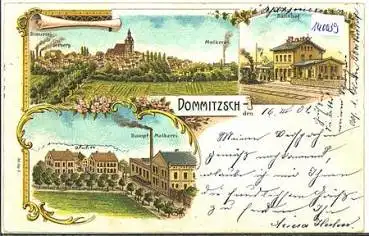 04880 Dommitzsch Litho Bahnhof Molkerei gebr. 18.3.1900