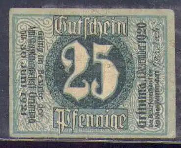 04668 Grimma Städtenotgeld 25 Pfennige 1920