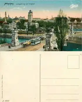 München Ludwigsbrücke mit Volksbad  *ca.1920