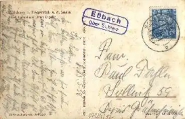 07924 Eßbach über Schleiz Landpoststempel auf AK Walsburg FDGB Heim "Marx-Engels"  o 13.7.1961