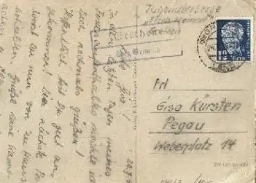 04668 Grethen Parthenstein Landpoststempel Grethen über Grimma o 20.07.1953