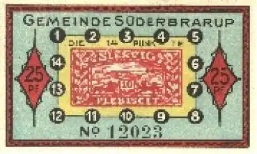 24392 Süderbrarup Schleswig Holstein Notgeld Gutschein über 25 Pf. Nr. 12023 um 1920